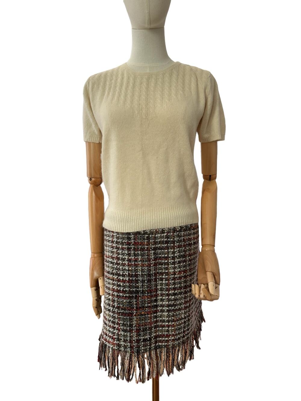 NWT Versona tweed fringed mini skirt in shades of brown size XL